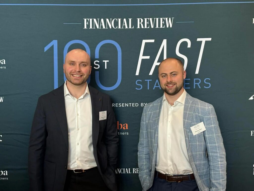 Brendan Ellich and Cameron James at the AFR Fast 100 awards
