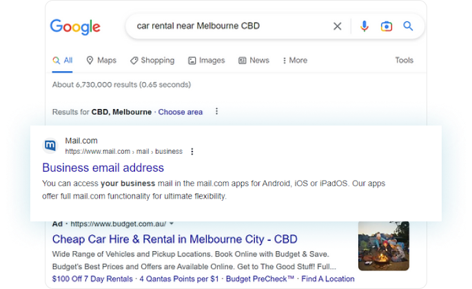 Example screenshot of what a Google Search Ad would look like