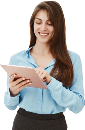 Stock image of women holding tablet