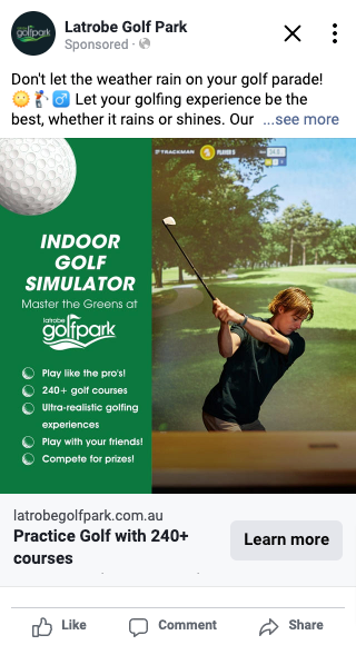An example of a Blufire managed advertisement for Latrobe Golf Park
